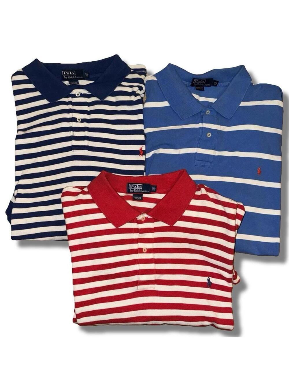 Lot of 3 vintage 90s / Y2K Polo Ralph Lauren striped polo shirts Size 5XL BIG